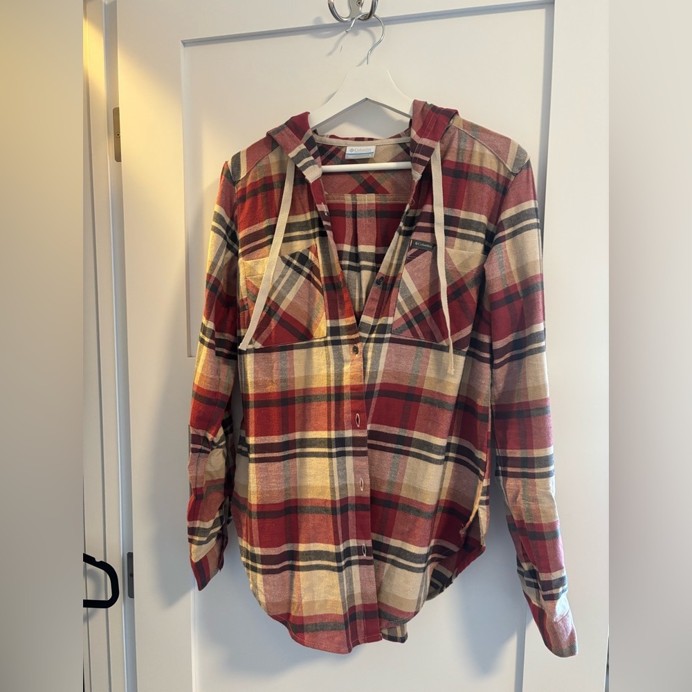 Columbia Plaid Hooded Flannel Shirt